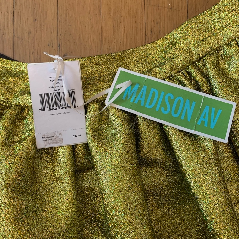 NWT kate spade Madison Ave Exclusive Acid Green Tinsel Coreen Cupcake Skirt RARE - Picture 4 of 13